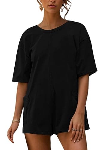 AnotherChill Womens Athletic Romper With Pockets Workout Tee Rompers Backless Oversized Onesie Casual Activewear - Image 1
