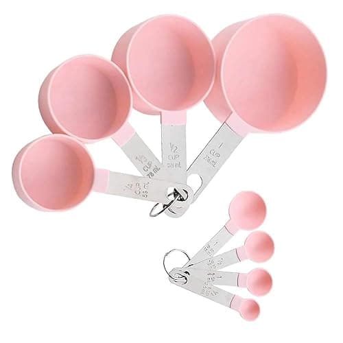 Plastic Measuring Cups Set - 8-Piece Nesting Kitchen Tools | Baking Supplies with Handles for Precise Liquid & Dry Ingredients | Essential for Home Baking, Cooking & Food Prep (Pink) - Image 1