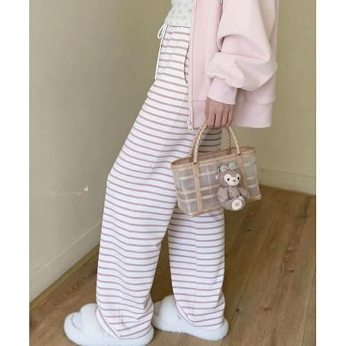 Xojbzoo Y2K Kawaii Pink Striped Casual Straight Leg Pants for Women Fashionable Loose Wide Leg Sports Pants thumbnail 5