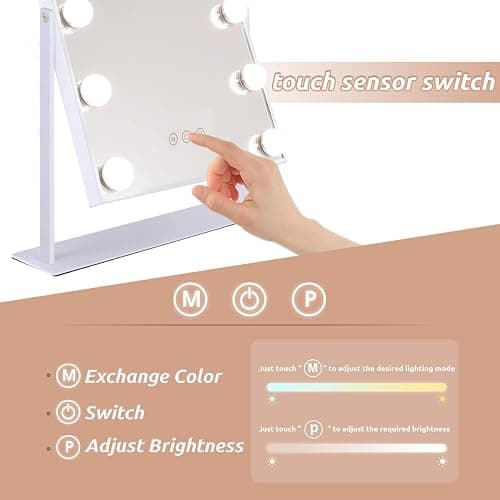 Leishe Hollywood Vanity Mirror with Lights, Lighted Makeup Mirror with 3 Color Lighting Modes & 12 LED Blubs, 360 Degree Rotationand 5X Detachable Magnification(White) - B-vanity Mirror With 12 Blubs thumbnail 2