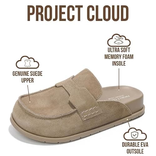 Project Cloud 100% Genuine Leather Womens Clog - Memory Foam Arch Support Non-Slip Sole Mules & Clogs for Women Footwear - Platform Winter Shoes (Foamy) thumbnail 3