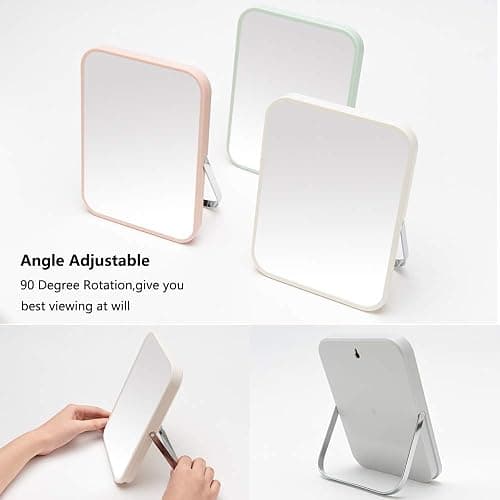 YEAKE Table Desk Vanity Makeup Mirror,8-Inch Portable Folding Mirror with Metal Stand 90°Adjustable Rotation Tavel Make Up Mirror Hanging Bathroom for Shower Shaving(Gray) thumbnail 4