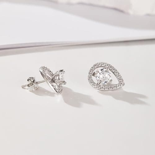 Trifasorie Stud Earrings for Women, 925 Sterling Silver with Birthstone, Anniversary Birthday Jewelry Gift for Wife Mother Girlfriend Tear Drop Earjacket Stud thumbnail 5