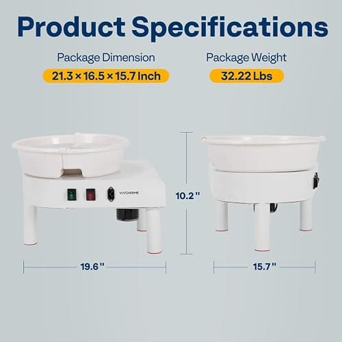 VIVOHOME 25CM Pottery Wheel Forming Machine 350W Electric DIY Clay Tool with Foot Pedal and Detachable Basin for Ceramic Work Art Craft White thumbnail 5