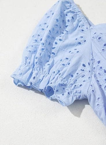 DOKOTOO KIDS Girls Summer Dress Casual Puff Sleeve A-line Button Down Eyelet Midi Dress 6-15 Years thumbnail 5