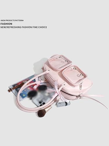 KeAiDMon Japanese Lolita Cute Girl Handbag JK Uniform Shoulder Bag PU Anime Ribbon Bowknot Transparent Doll Bag thumbnail 6