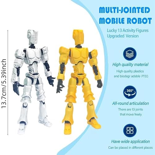 T13 3D Action Figure Set (Assembly Completed) 2 Pcs, 3D Printed Multi-Jointed, Titan 13 Action Figures, Multi-Articular Lucky Mobile Robot Nova,Desktop Decorations for Game Lovers Toys (Sliver Gold) thumbnail 3