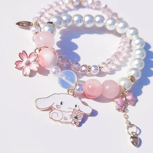 CJIAYUJEW Cute Bracelet Crystal Pearl Bracelets, Anime Elastic Stretch Crystal Bead Bracelet Lovely Cartoon Elastic Beaded Bracelets for Women thumbnail 2