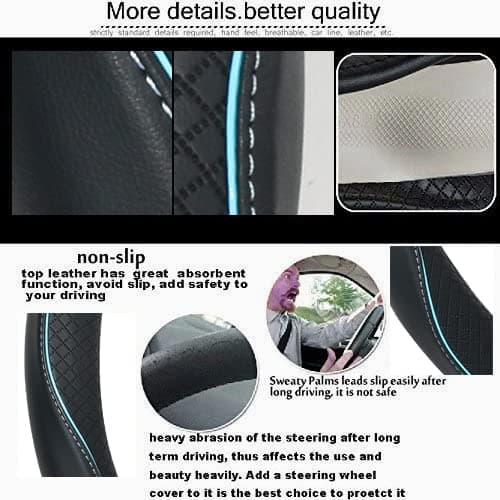 Car Steering Wheel Cover,Anti-Slip, Safety, Soft, Breathable,Heavy Duty, Thick,Full Surround,Sports Style (Black with Light Blue Line) thumbnail 5