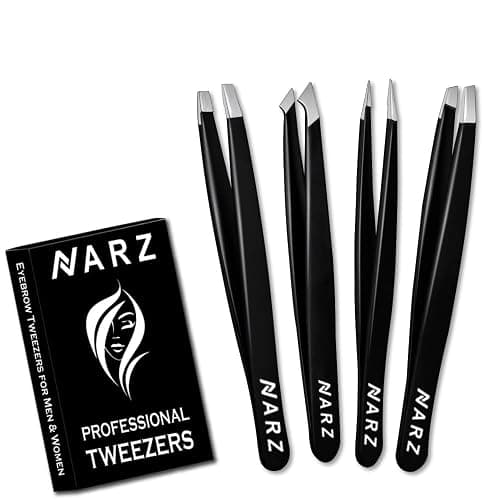 NARZ 4Pcs Professional Tweezer for Facial Hair Women & Men Stainless Steel Precision Tweezers for Ingrown Hair Tweezers for Men & Women (Black Set) - Image 1