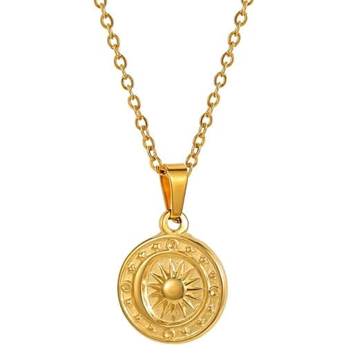 Jude Jewelers Stainless Steel Sun Moon Star Round Shaped Holiday Summer Beach Pendant Necklace - Image 1