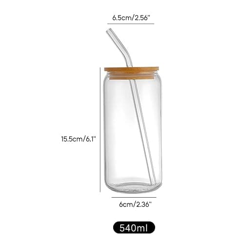 QMQJIA 18oz Glass Cups With Bamboo Lids And Straws For Coffee Bar Milktea Shop Household Entertaining Guests thumbnail 3