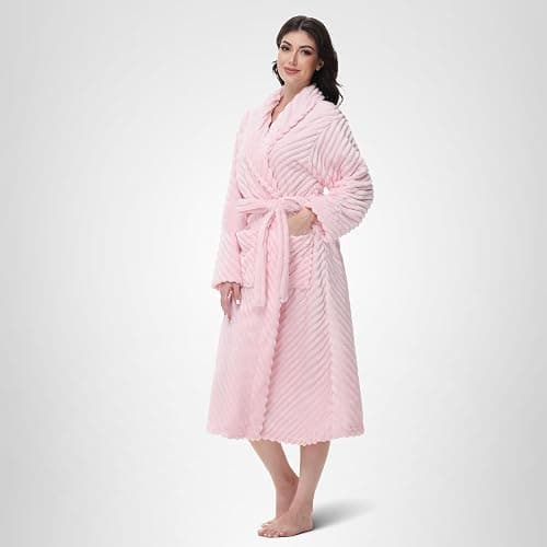 Yurhap Premium Robes for Women - Super Soft Cozy Fleece Womens Robe Plush Long Bathrobe thumbnail 7