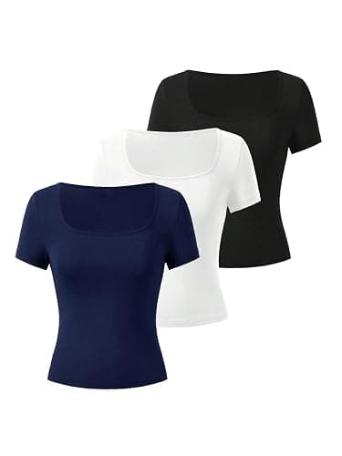 SOLY HUX Women's 3 Piece Square Neck T Shirts Summer Short Sleeve Fitted Dressy Casual Tops - Image 1