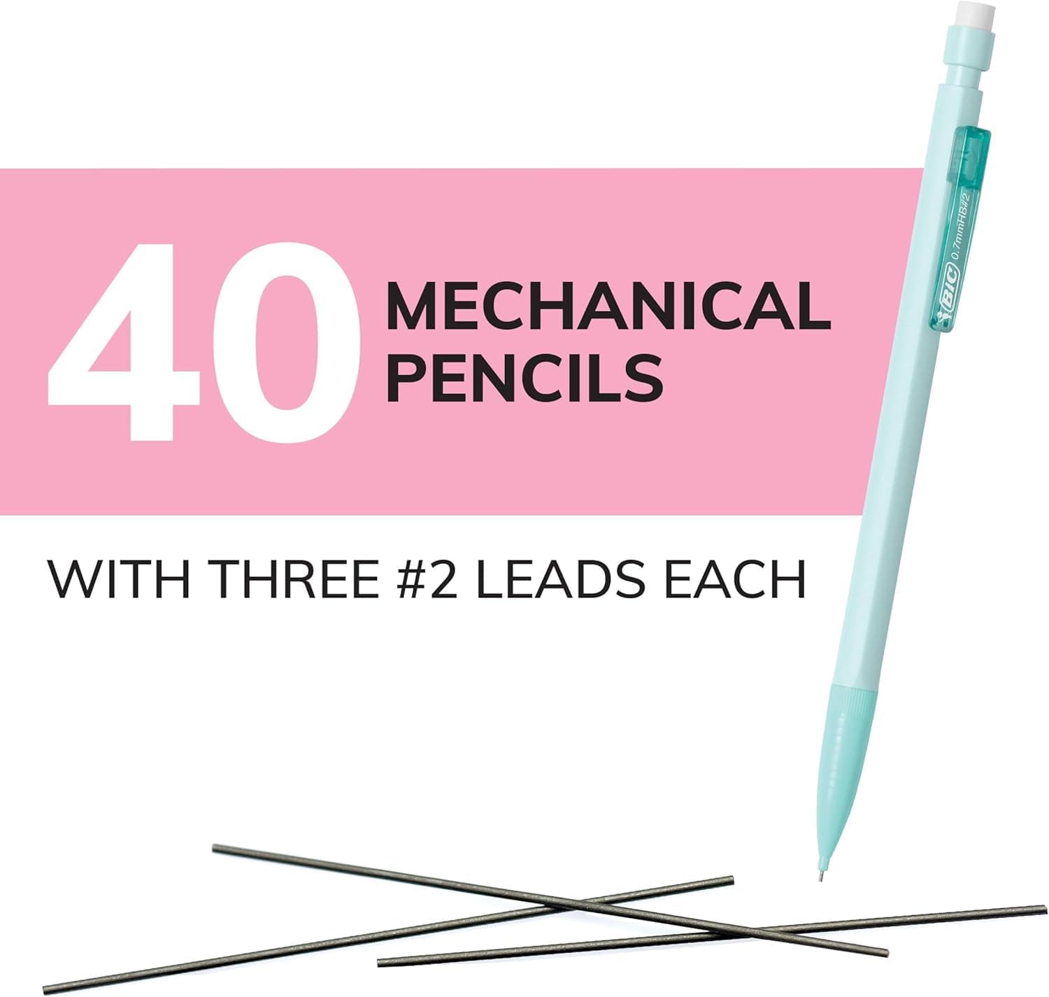 BIC Xtra-Smooth Pastel Mechanical Pencils with Erasers, Medium Point (0.7mm), 40-Count Pack, Bulk Mechanical Pencils for School or Office Supplies thumbnail 8