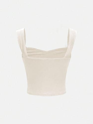 OYOANGLE Girl's Sleeveless Square Neck Wide Straps Ruched Tank Top Solid Slim Fit Crop Tops thumbnail 2