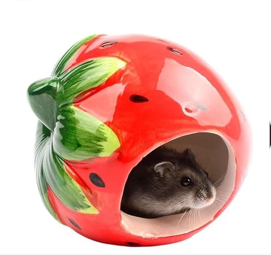 Cool Hamster House Hideout Suitable for Hamsters Less Than 4 inches 10 cm in Length Ceramics Strawberry Shape Bed Cute Small Animal Pet Squirrel Hedgehog Chinchilla Nest Hamster Cage Accessories thumbnail 3