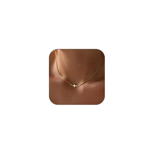 Rotnso Cross Necklace for Women 14K Gold Silver Plated Dainty Small Cross Pendant Choker Simple Trendy Cute Cross Charm Chain Necklace Easter Basket Stuffers Baptism Religious Faith Jewelry Gift - Image 1