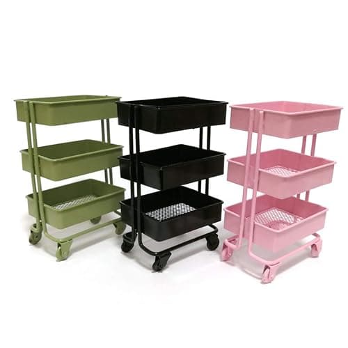 RALIYATX Trolley Storage Shelf, Floor Storage Trolley with Wheel, Miniature Furniture Storage Shelf, Bookcase, Decorative Display, Pink thumbnail 4