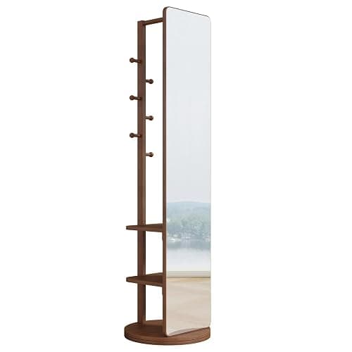 HRVEOCEI Clothes Rack with Full-length Mirror, Swivel Full-Length Mirror & Rotating Mirrors with Storage, Floor Length Mirrors with Hanger and Open Shelves, Space Saver (Walnut, 65.7 * 17.7) thumbnail 7