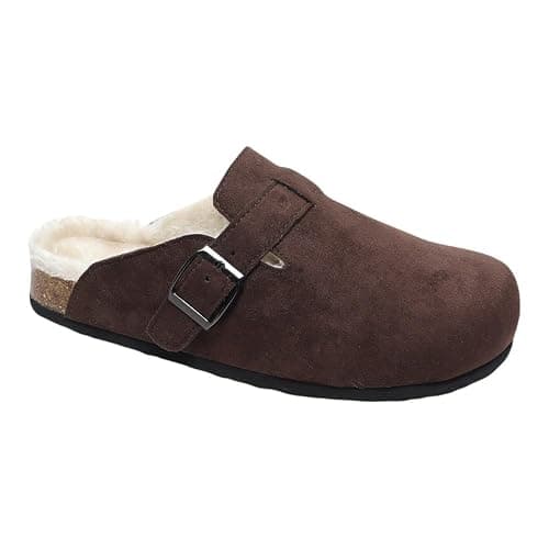 Women Slip-On Clog with Cork Footbed Fuzzy Faux Fur Mule Slide Sandals Shoes - Image 1