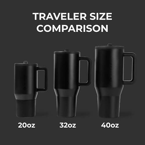 HydroJug Traveler - 40 oz Water Bottle with Handle & Flip Straw - Fits in Cup Holder, Leak Resistant Tumbler-Reusable Insulated Stainless Steel & Rubber Base - Gifts for Women & Men, Black - 40oz - Black thumbnail 4