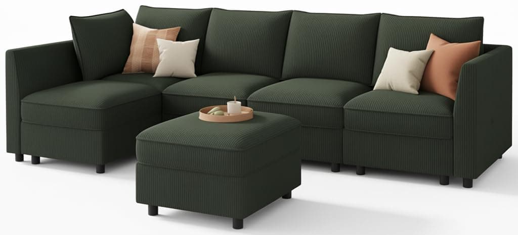 HONBAY Modular Sectional Sleeper Sofa Green Couch L Shaped Sectional Sofa with Storage, Convertible Couches for Living Room - Green thumbnail 2
