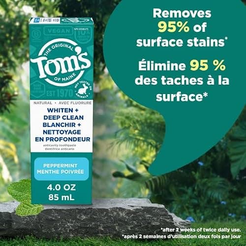 Tom’s of Maine Whitening Plus Deep Clean Toothpaste – Natural Whitening with Plant-Based Cleansers, Enamel-Safe, Fights Plaque, Freshens Breath, No Artificial Flavors, Peppermint, 85mL thumbnail 8