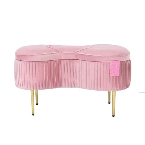 Impressions Vanity Hello Kitty Bow Velvet Storage Bench for Bedroom and Living Room, Luxurious Design Foam Padded Upholstered Ottoman Bench Seat Organizer with Gold Metal Legs (Pink) - Image 1