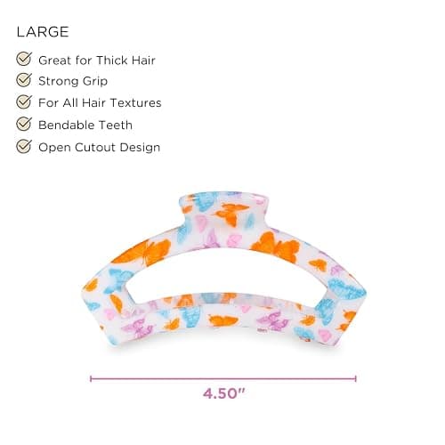 TELETIES - Large Open Claw Clip - Strong Grip, Bendable Teeth, Comfortable Cutout Design - Ideal for Long, Thick, Curly, or Wavy Hair - For All Hair Textures - Spring Collection - Fly Away thumbnail 3