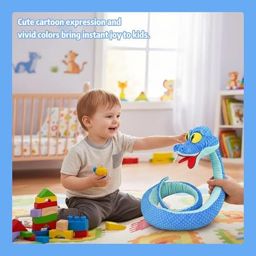41-Inch Poseable Blue Snake Plush, Bendable Cartoon Stuffed Snake, Soft Plush Body for Room Decor, Fan Collection & Animal Lovers thumbnail 6