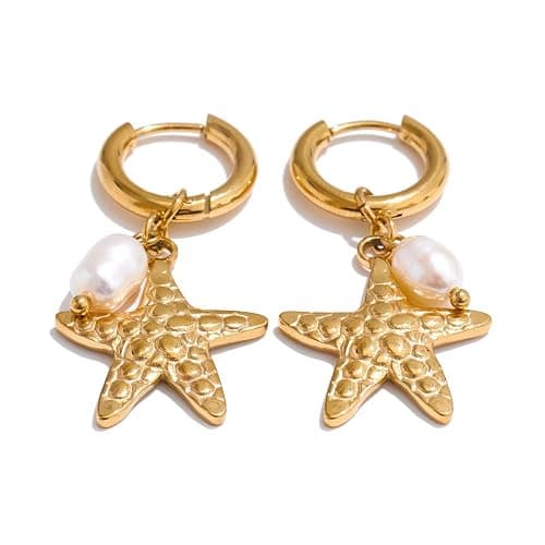 Mchic Starfish Earrings for Women: Gold Seashell Drop Hoop with Pearl Charm Ocean Vacation Dangle Huggie Earrings Coastal Jewelry Cute Small Dainty Summer Accessory - Image 1