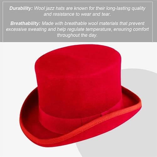 Punctualgood Wool Felt Top Hat Victorian Mad Hatter 6" Magic Hat Gentlemen Performing Jazz Caps Rock Hat for Men Women Gift thumbnail 4