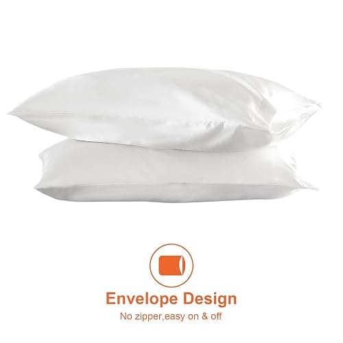EHEYCIGA Silk Satin Pillow Cases 2 Pack White, Silky Pillowcases for hair and skin with Envelope Closure, Standard Size, 50x75 cm - White - 2PCS (50x75cm) thumbnail 5
