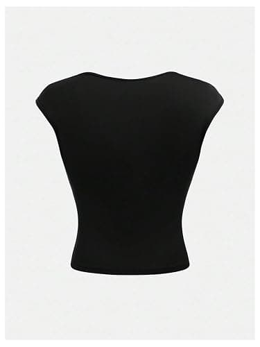 RoseSeek Girl's Ruched Cap Sleeve Tops Sweetheart Neck Slim Fit Cropped T Shirts Cute Summer Clothes thumbnail 2