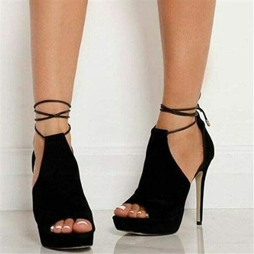 Womens Peep Toe Platform Heels Sexy Sandals Strappy Lace Up Tie Stilettos Dress Pumps Shoes thumbnail 2