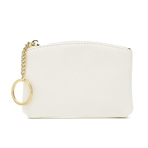WOZEAH Artificial Leather Coin Purse Change Purse With Key Chain Ring Zipper For Men Women (A White) - Image 1