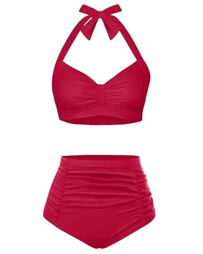 Holipick Women High Waisted Bikini Set Two Piece Swimsuit Tummy Control Bathing Suit Vintage Halter Swimwear thumbnail 2