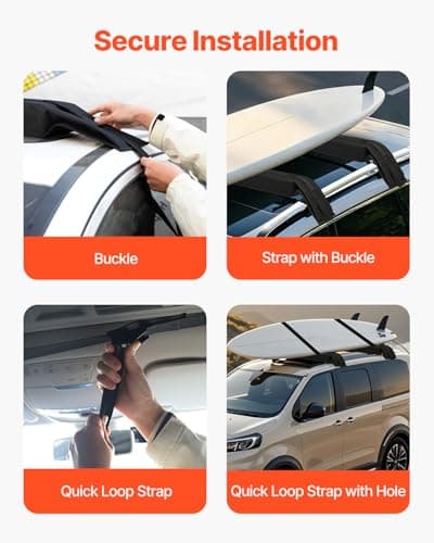 VEVOR Soft Roof Rack Pads, 31.5" Universal Car Roof Rack Pad, 176LBS Load Capacity Surfboard Rack for Car with 4 Tie-Down Straps, 2 Quick Loop Straps & Storage Bag for SUP Canoe Snowboard Paddle Board thumbnail 4
