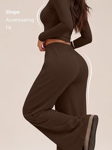 Trendy Queen Women's 2 Piece 2026 Fall Fashion Lounge Set with Pockets | Airport Outfit, Athleisure Workout Set, Fall Wardrobe Staple, Winter Style, Side-Ruched Top, Drawstring Wide-Leg Pants thumbnail 4