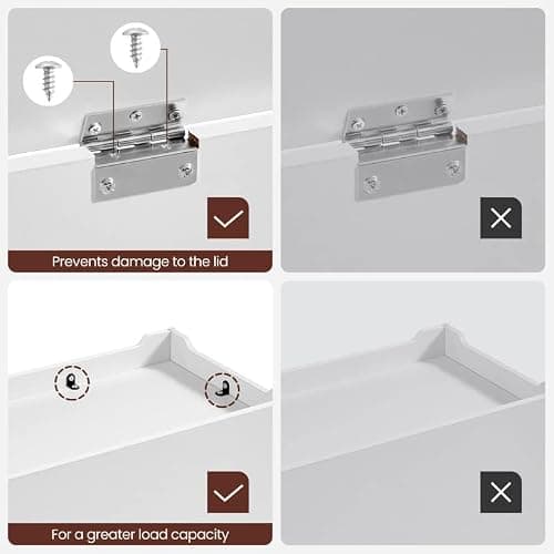 VASAGLE Storage Chest, Storage Bench with 2 Safety Hinges, Farmhouse Style, 15.7 x 39.4 x 18.1 Inches, for Entryway, Bedroom, Living Room, Cloud White ULSB061T10 thumbnail 7