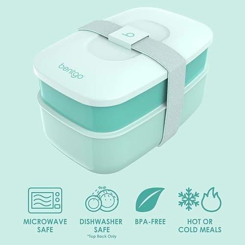 Bentgo Classic - Adult Bento Box, Stackable 3-Compartment Lunch Box with Removable Utensil Set and Sealing Strap, BPA-Free, Food Container Ideal for Meal Prep, Work, and On the Go (Coastal Aqua) thumbnail 4