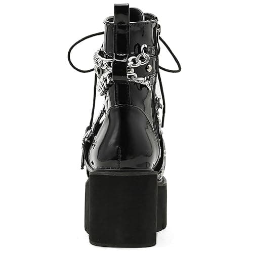 Parisuit Womens Goth Patent Ankle Boots Platform Chunky High Heel Lace Up Combat Boots Punk Short Booties thumbnail 7