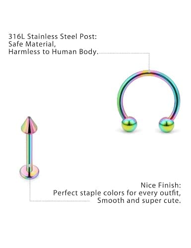 Xwnskvvz Lip Rings 32PCS Labret Jewelry Monroe Lip Ring Snake Bite Piercing Jewelry 16G Helix Earring Daith Tragus Cartilage Studs Surgical Steel Piercing Jewelry for Women Men thumbnail 3