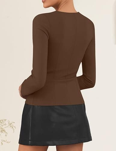 ZESICA Women's Fall Square Neck Blazers 2025 Casual Long Sleeve Button Up Work Business Fitted Blazer Jackets thumbnail 3