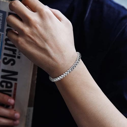 LUCKY2+7 Mens Bracelet - Stainless Steel Fold Over Clasp Franco Chain Bracelets for Men Jewelry Gifts for Dad Grandpa Husband thumbnail 4