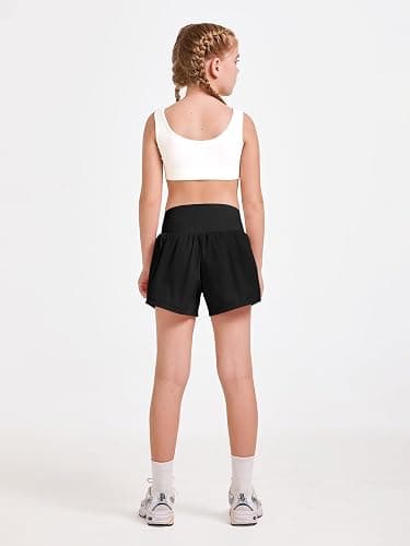 Haloumoning Girls Athletic Shorts Kids Qucik Dry High Waisted 2 in 1 Running Biker Shorts with Pockets 5-14 Years thumbnail 3