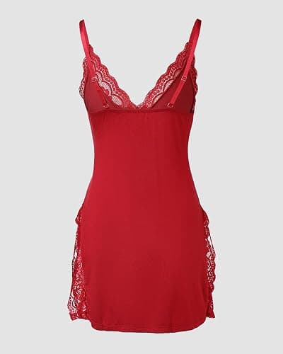 CHICME wine red sexy lace sleep dress thumbnail 5