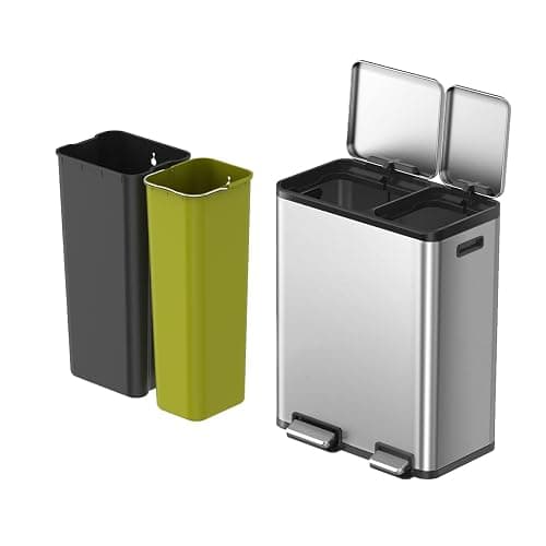 EKO EcoCasa Stainless Steel Dual Step Trash Can for Recycling, 30L+20L Rectangular Kitchen Trash Can, Independent Pedals and Lids, Soft Close and Fingerprint Resistant - 30L + 20L thumbnail 6