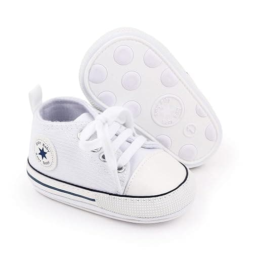 KKIIDDSS Unisex Baby Girls Boys Canvas High-top Shoes, Newborn Infant Anti-Slip Soft Sole Frist Walking Breathable Sneakers - Image 1